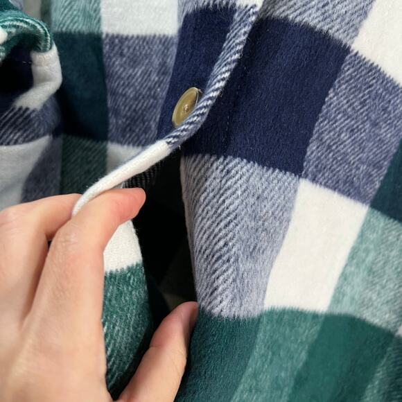 Denim & Co. Canyon Retreat Cozy Plaid Collared Button Front Shac Green X-Large - Picture 7 of 10